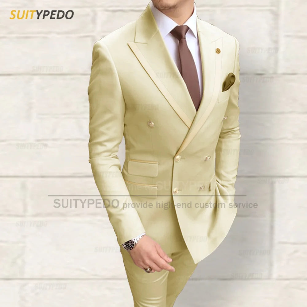 Fashion Men Red Suit Sets Wedding Party Custom Groomsman Elegant Outfits Birthday Banquet Male Stylish Blazer Pants 2 Pieces