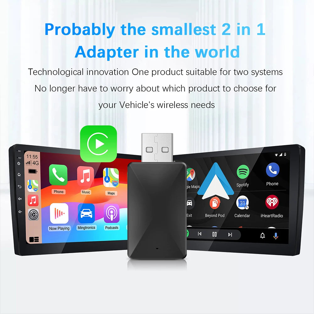 Android Auto Wireless Adapter New Mini 2 in 1 Box For Apple Carplay Dongle for Cars With Wired AA CP Wireless WIFI Plug & Play