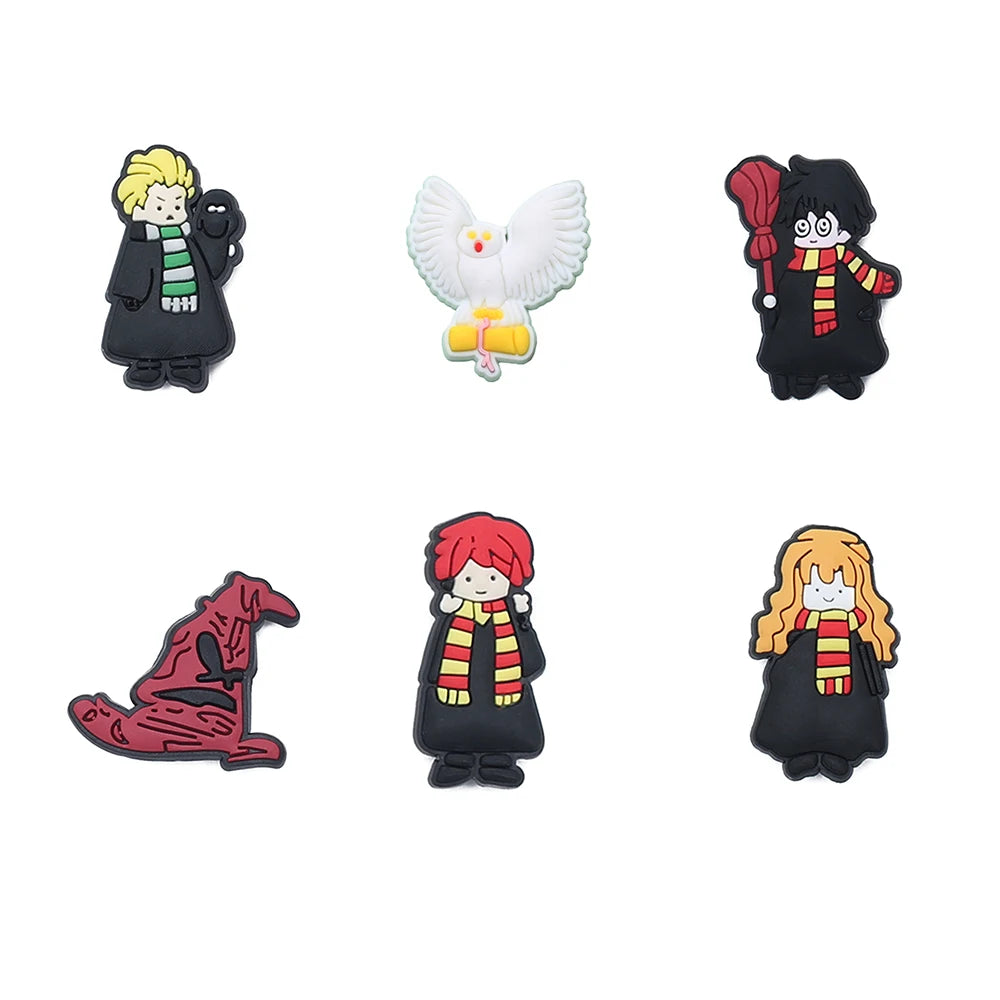 6-100pcs Hot Sales Cartoon Wizard School Series PVC Shoe Accessories DIY Detachable Waterproof PVC Shoe Decorations Giftsts