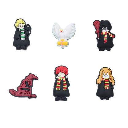 6-100pcs Hot Sales Cartoon Wizard School Series PVC Shoe Accessories DIY Detachable Waterproof PVC Shoe Decorations Giftsts