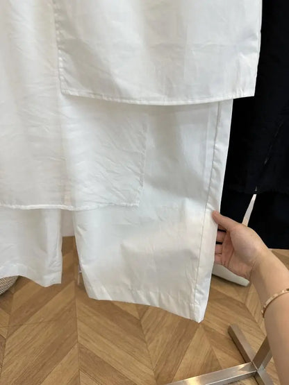 Summer European Style Women Two-piece Spliced Pants High Waist Loose Straight Leg Cropped Trousers Design Slim Casual Pants