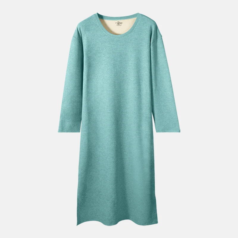 Men's autumn and winter long-sleeved one-piece nightgown, knee-length bathrobe, long one-piece home wear, wool and silk pajamas