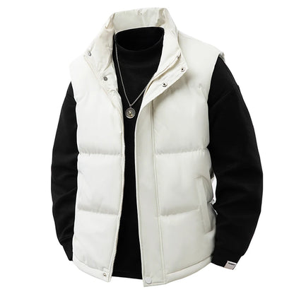 Puffer Vest Men Soild Casual Warm Winter Vest Jacket Windproof Thicken Waistcoat Sleeveless Korean Fashion Stand Collar Coats