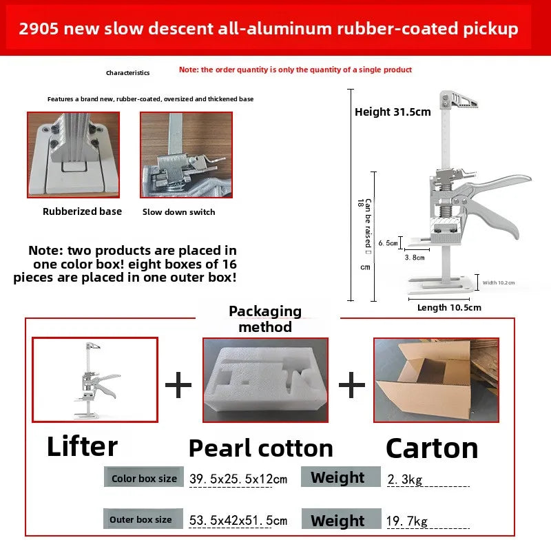 In Stock All Aluminum Micro Adjustable Rubber Coated Manual Lift Jack Top Lift with Ergonomic Lever for Doors Windows Cabinets