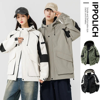 Men's Jackets Hooded Patchwork Coat Spring Fashion Casual Outerwear Women Autumn Outdoor Couple Clothes Loose Coats Streetwear