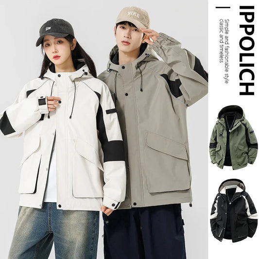 Men's Jackets Hooded Patchwork Coat Spring Fashion Casual Outerwear Women Autumn Outdoor Couple Clothes Loose Coats Streetwear