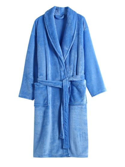 ex Thi Coral Fce Robe Long Flannel Pajamas Autumn Winter Home Clothes Air Conditioning Morning Gown Couple Pyjamas