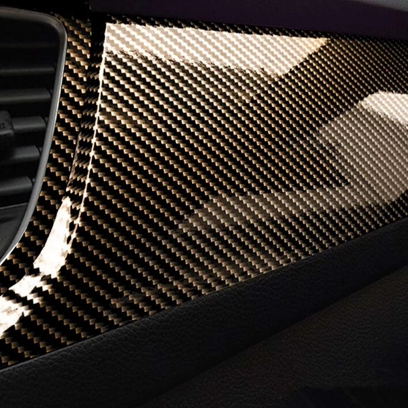 Premium Gloss 2D Black Gold Carbon Fiber Vinyl Wrap Film Roll Self Adhesive Sticker Decal Car Wrapping Foil