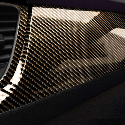 Premium Gloss 2D Black Gold Carbon Fiber Vinyl Wrap Film Roll Self Adhesive Sticker Decal Car Wrapping Foil