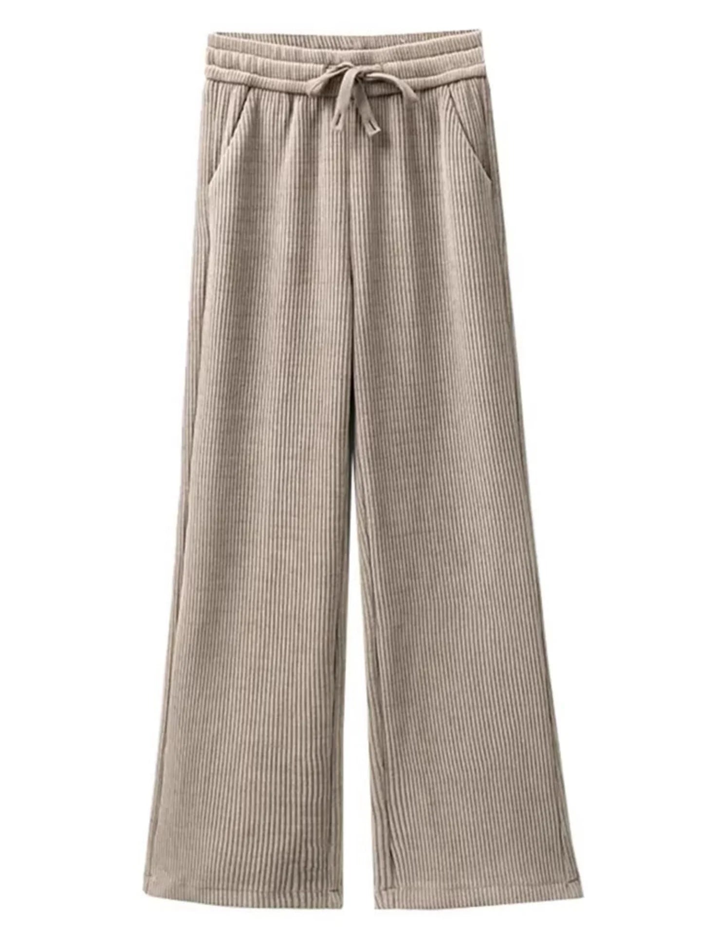 Thickened Fleece Wide Leg Pants Women's Casual Straight Cut Trousers Autumn Winter New Style High Waist Cotton Elastic Waist