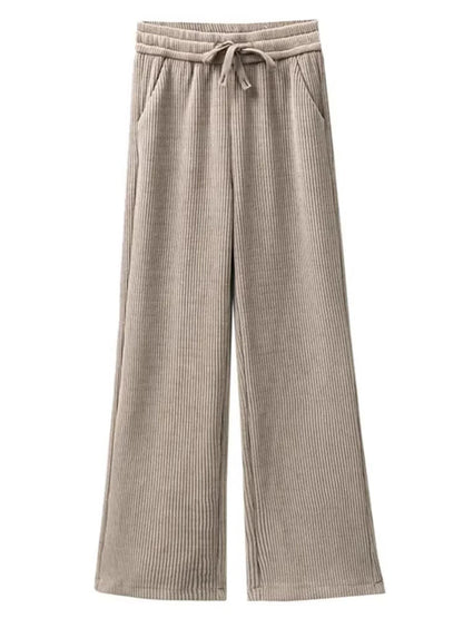 Thickened Fleece Wide Leg Pants Women's Casual Straight Cut Trousers Autumn Winter New Style High Waist Cotton Elastic Waist