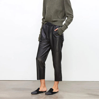 Genuine Leather Harem Pants Women Real Sheepskin Trousers High Elastic Waist 2026 New Streetwear Plus Size Pants Y2k Fashion