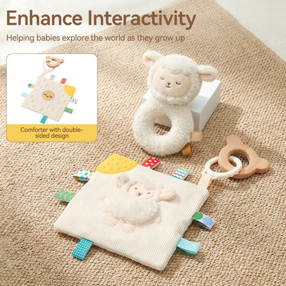 Sheep Security Blanket and Rattle 2 Piece Set Soft Crystal Velvet Press to Sound Baby Toys Fine Motor Skills Sensory Baby Toys