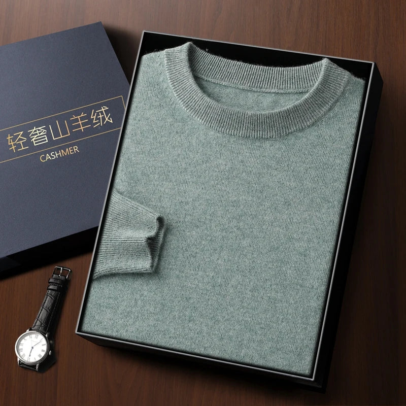 Fashion 100% Merino Wool Men's Sweater O-Neck Long Sleeve Pullover Spring Autumn Winter Basic Jumper Clothing Knitwear Tops