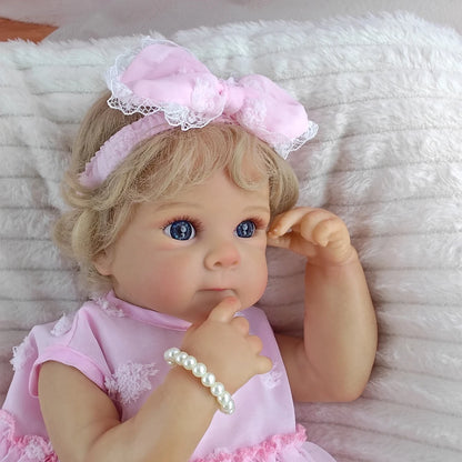 46cm Blonde Transplanted Hair Reborn Girl Doll 18Inch Cloth Body Simulation Dolls Companion Children Playing Toy Birthday Gifts