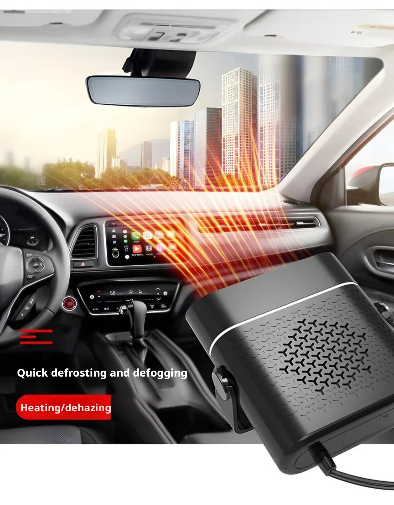 Portable Car Heater with Fast Heating Defrost & Defog Functions | 12V/24V Compatible | Fixed Air Outlet 360° Adjustable Angle