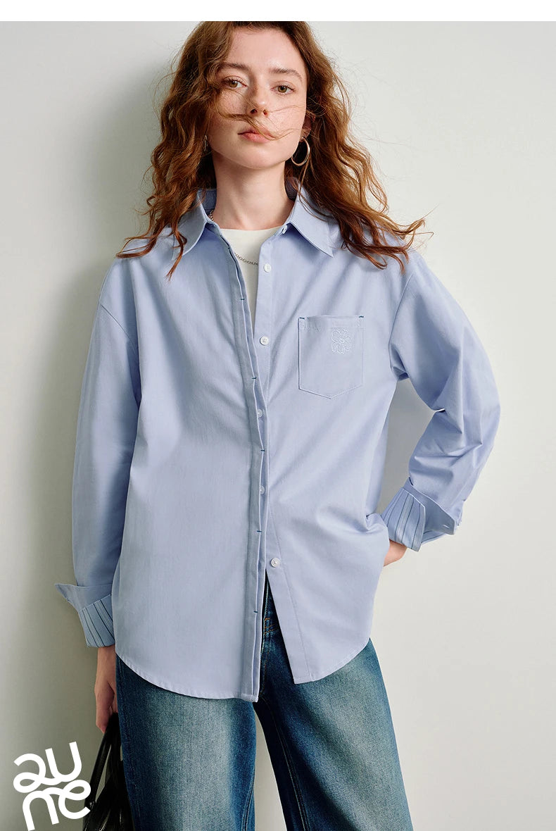 TOYOUTH Women Easy Morning Lazy Shirts 2026 Spring New Wrinkle-Resistant Low-Maintenance Light Spring Cotton Blouses