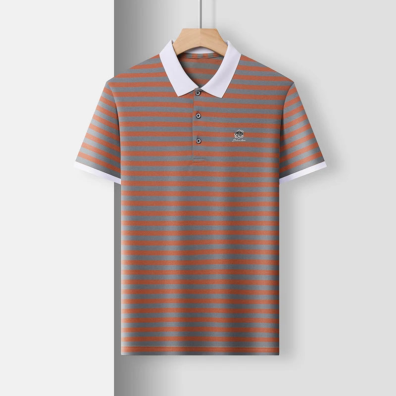 2024 Summer Men's Short Sleeved Classic Striped POLO Shirt Casual Fashion Comfortable Breathable Versatile Men's Top T-shirt