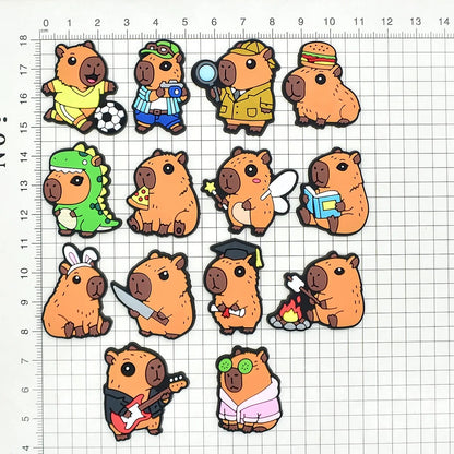 14-100Pcs Capibara Shoe Charms Cute Clog Sandal Garden Shoes Charms Ornaments Accessories Decorations for Kids Party Gifts
