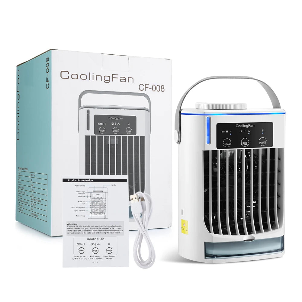 Small Space Air Conditioning for Home Rechargeable Portable Summer Desktop Air Cooler Spray Fan Moist Clean Air for Office Room