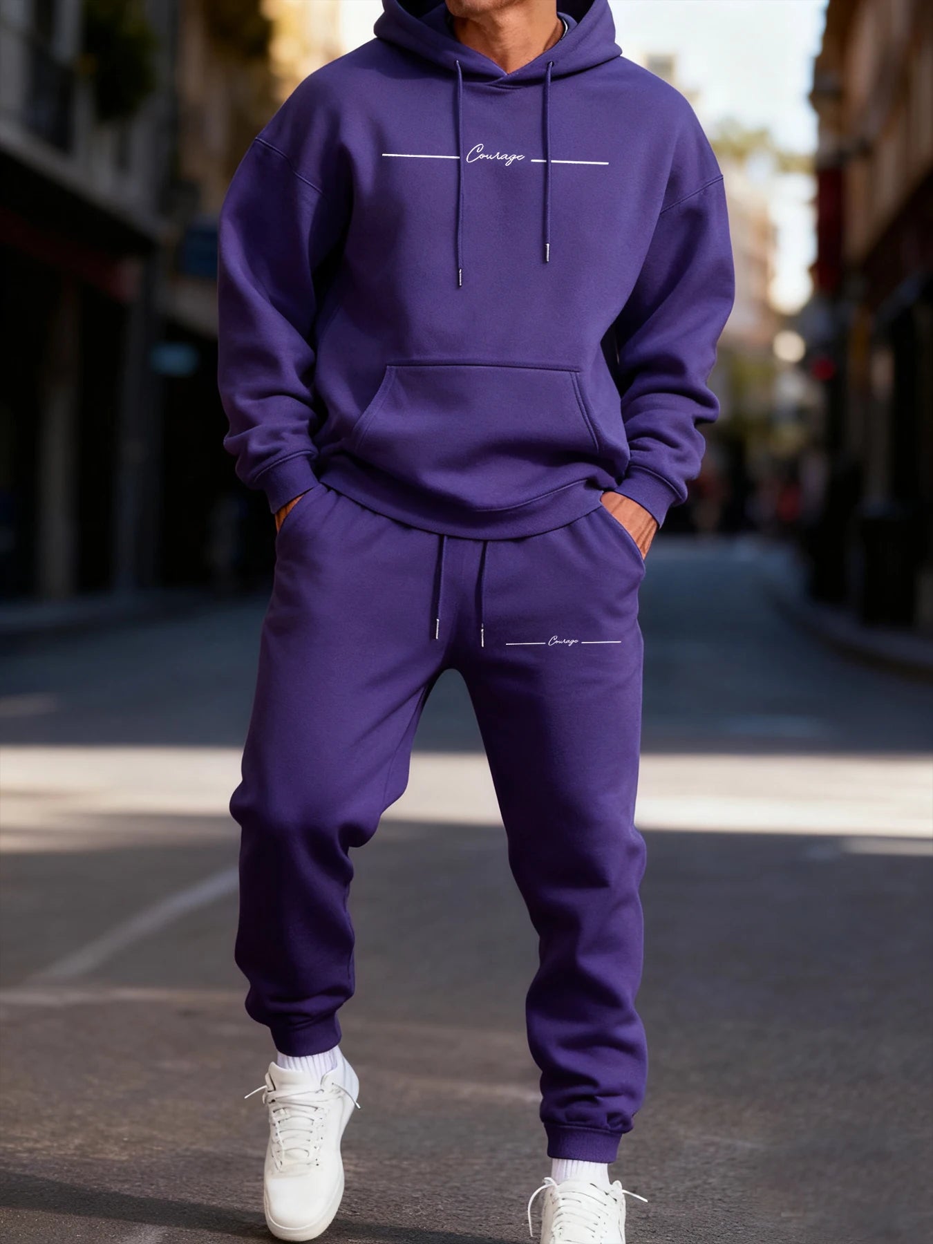 Courage Simple Line Printed Men'S Hoodie Set Street Couple'S Two Pices Sets Comfortable Fashion Streetwear Jogging Loose Hoodies