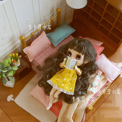 1/6 1/12 Doll House Model Furniture Accessories Cotton Bedding Set Bjd Ob11 Gsc Blyth Lol Miniature Dollhouse Sheet Quilt Pillow