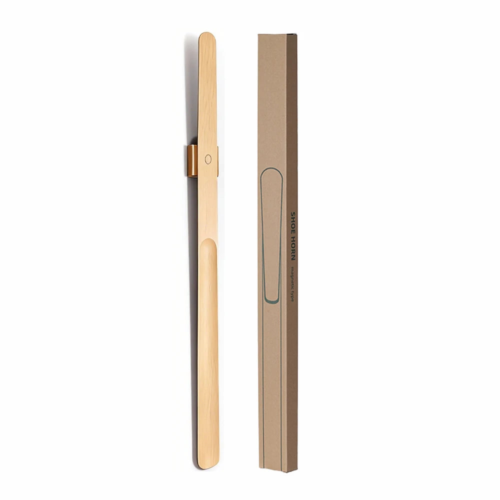 70cm Extra Long Beech Wood Shoe Horn with Magnetic Base - Premium Durable Solid Wood Shoe Helper