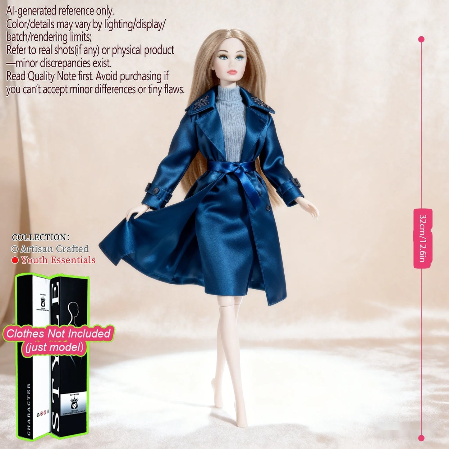 12.6in 1/6 Ball-Jointed BJD/MJD - 12-Joint Posable, Realistic Skin, Collector’s Premium Gift (Figure Only)