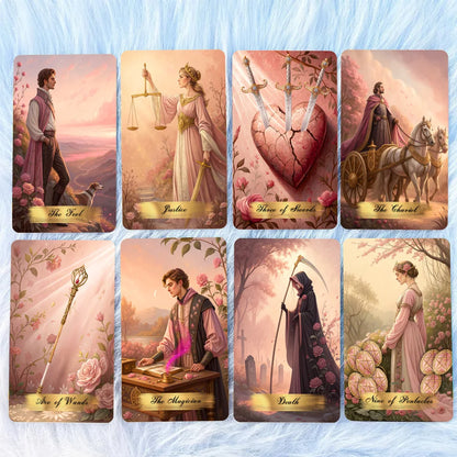 Pink Victorian Tarot Cards Set, 78 Pieces, 13x8 Cm, Romantic & Elegant Design, Includes Paper Instructions, Perfect for Beginner
