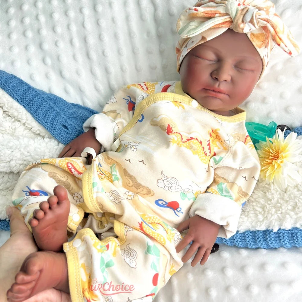 22inch High Quality Full Silicone Reborn Baby Girl Can Open Mouth Lifelike Soft Texture Warm Doll for Emotional Comfort