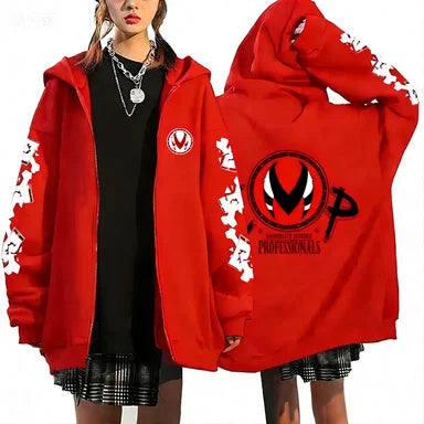 Trendy Anime Hooded Cardigan Unisex Harajuku Style Casual Fashion Long Sleeve Jacket Autumn Winter Fleece Zipper Sweatshirt