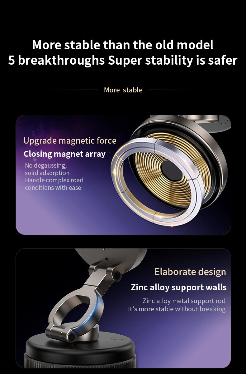 Folding 15W wireless charging car phone holder vacuum suction 360 ° rotating magnetic support bracket