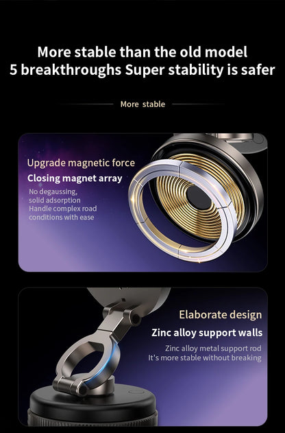 Folding 15W wireless charging car phone holder vacuum suction 360 ° rotating magnetic support bracket