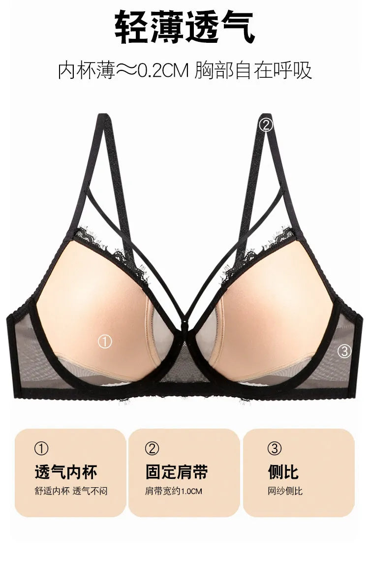 Hot Sale French Lace Bra Soft Underwire High Support Push Up Anti Sagging Sexy Nude Back Stylish Bra Size S-XL 32-38 Hot Search
