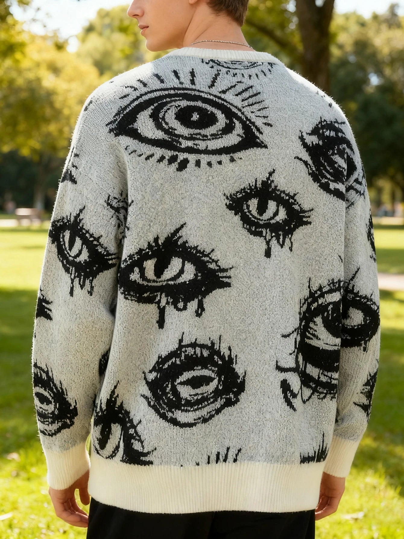 Fall/Winter Men's Jacquard Knit Sweater with Long Sleeves Anti-loose Thread Sweater Fashion Casual Homewear Pullover Trendy Patt