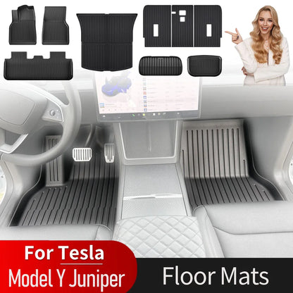 Car Floor Mats For Tesla Model Y Juniper 2025 2026 Double Layer Carpet TPE Trunk Pads Waterproof Cargo Liner Protective Kick Pad
