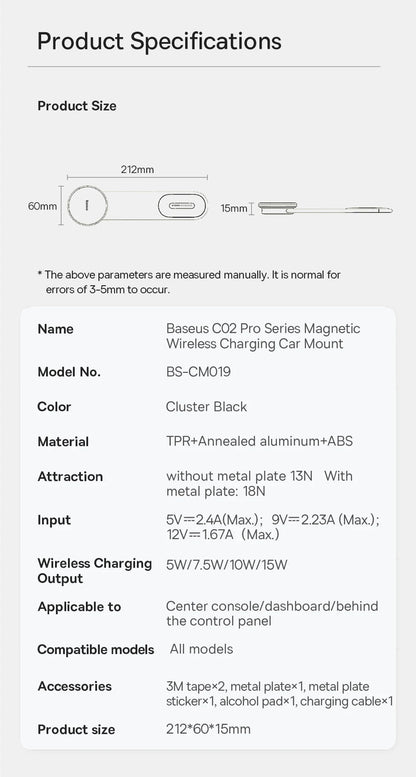 Baseus Magnetic Car Phone Holder 15W Wireless Charger Bendable Car Phone Mount for iPhone 12-17 Stand Dashboard Center Console
