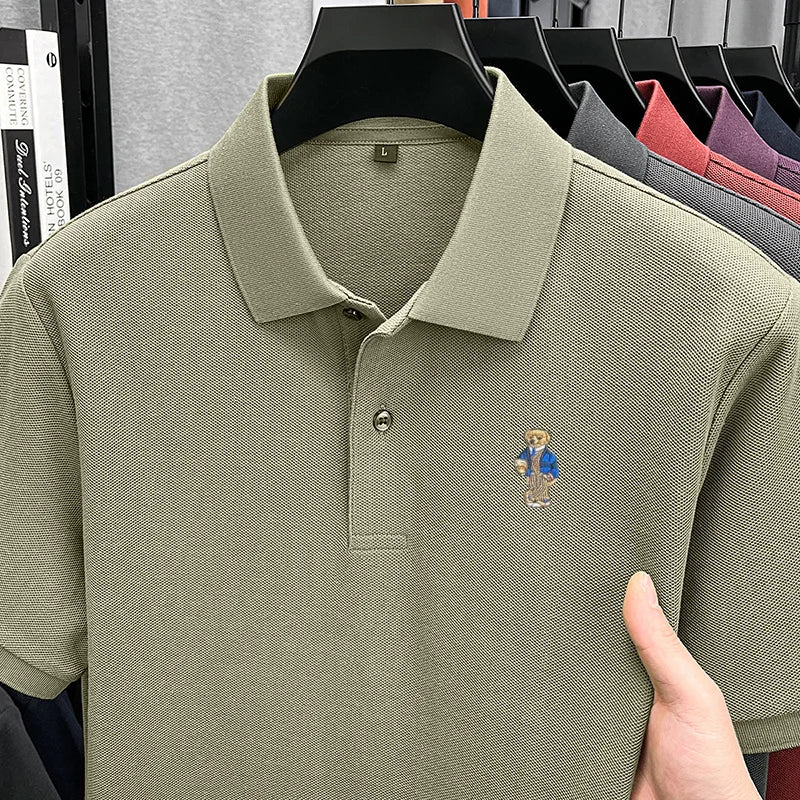 100%cotton Classic Trend Men Short-Sleeved Polo Shirt Lapel Button Various Colors Embroidery Comfortable Ventilate Men'sClothing