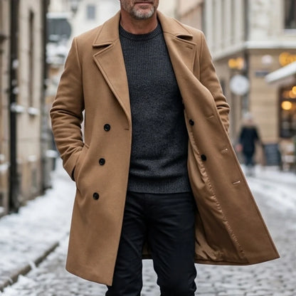 New Men's Coats Double Breasted Coat Autumn Winter Warm Garry Cloth Solid Color Overcoat Medium Long Mens Streetwear Casual Suit