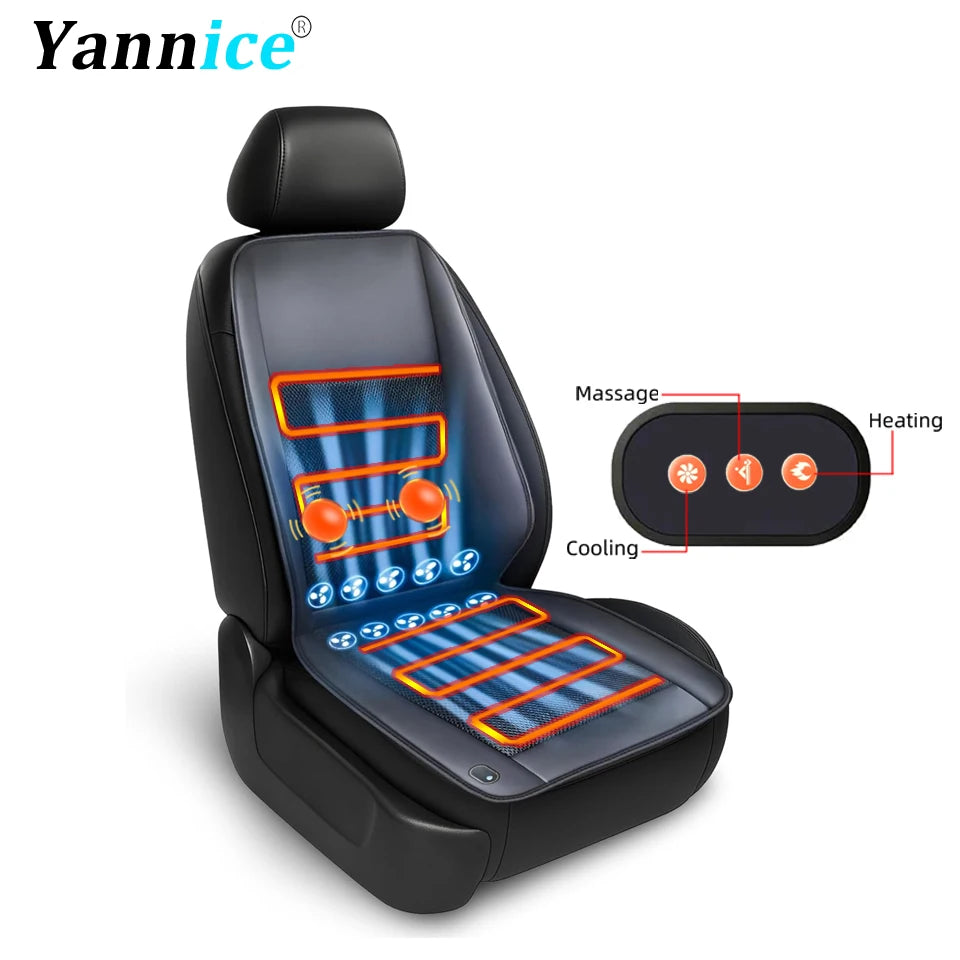 12V Summer Cooling Winter Heating Car Seat Cushion with 10 Turbo Fans Ventilation Heating Massage Function Optional Universal