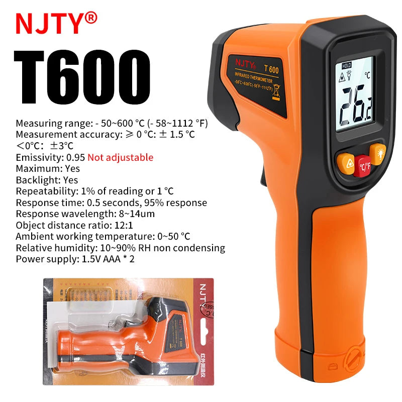 T400 T600 Digital Infrared Thermometer -50℃ to 400/600℃ High Precision Pyrometer Industrial Non-contact Temperature Sensor
