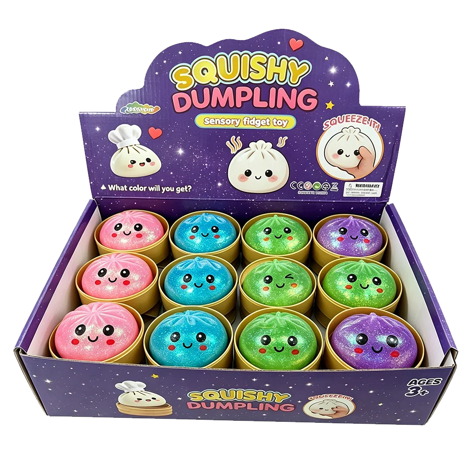 Mini Glitter Dumpling Squishy Toy with Box for Stress Relief 2026 Sensory Squeeze Toy Random Color