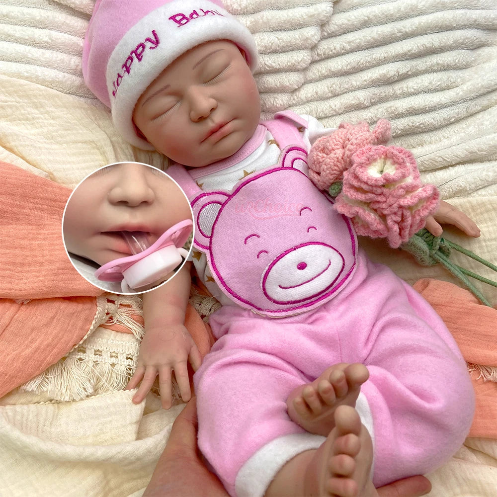 55cm Weighted Girl Can Use Pacifiers Silicone Ryeborn Baby Lifelike 3D Skin Tone Display Rebirth Doll for Photography