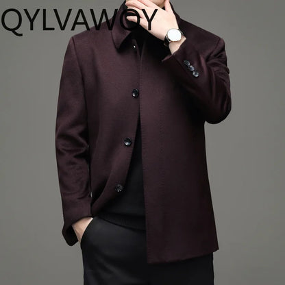 QYLVAWOY Men's Wool and Trench Coats Cashmere Jackets Lapel Man Jacket Coat Autumn Winter Clothes for Man Luxury Business Casual