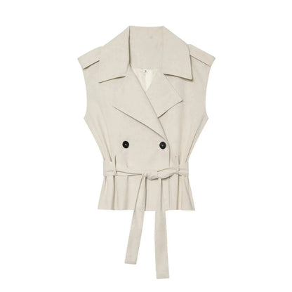 European and American style 2026 summer new style double-breasted vest with belt and elastic waist casual shorts suit
