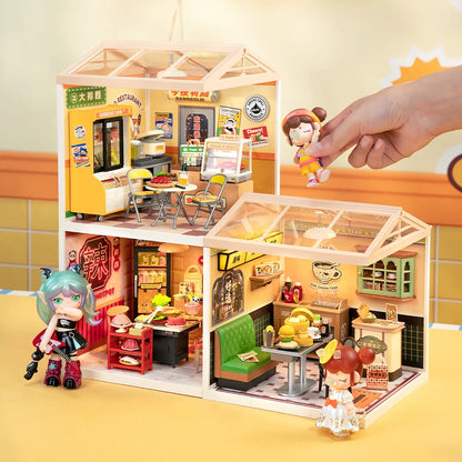 Rolife Night Out Food Stall DIY Modern Miniature House Themed Restaurant Assembly Model Kit For Model Enthusiasts Kids Adults