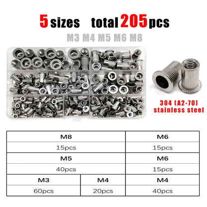 1 Box M3 M4 M5 M6 M8 US Coarse Thread UNC 304 A2-70 Stainless Steel Carbon Steel Aluminum Flat Head Rivet Nut Rivnut Set Kit