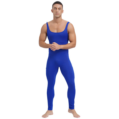 Mens Athletic Jumpsuit Square Neck Sleeveless Leotard Ribbed Striped Tank Unitard Wrestling Singlet Workout Yoga Bodysuit Romper