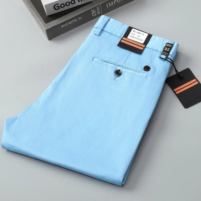 97% Cotton Straight Casual Pants Business formal Black Blue Stretch Mens Trousers Khaki Brown Mens Pants