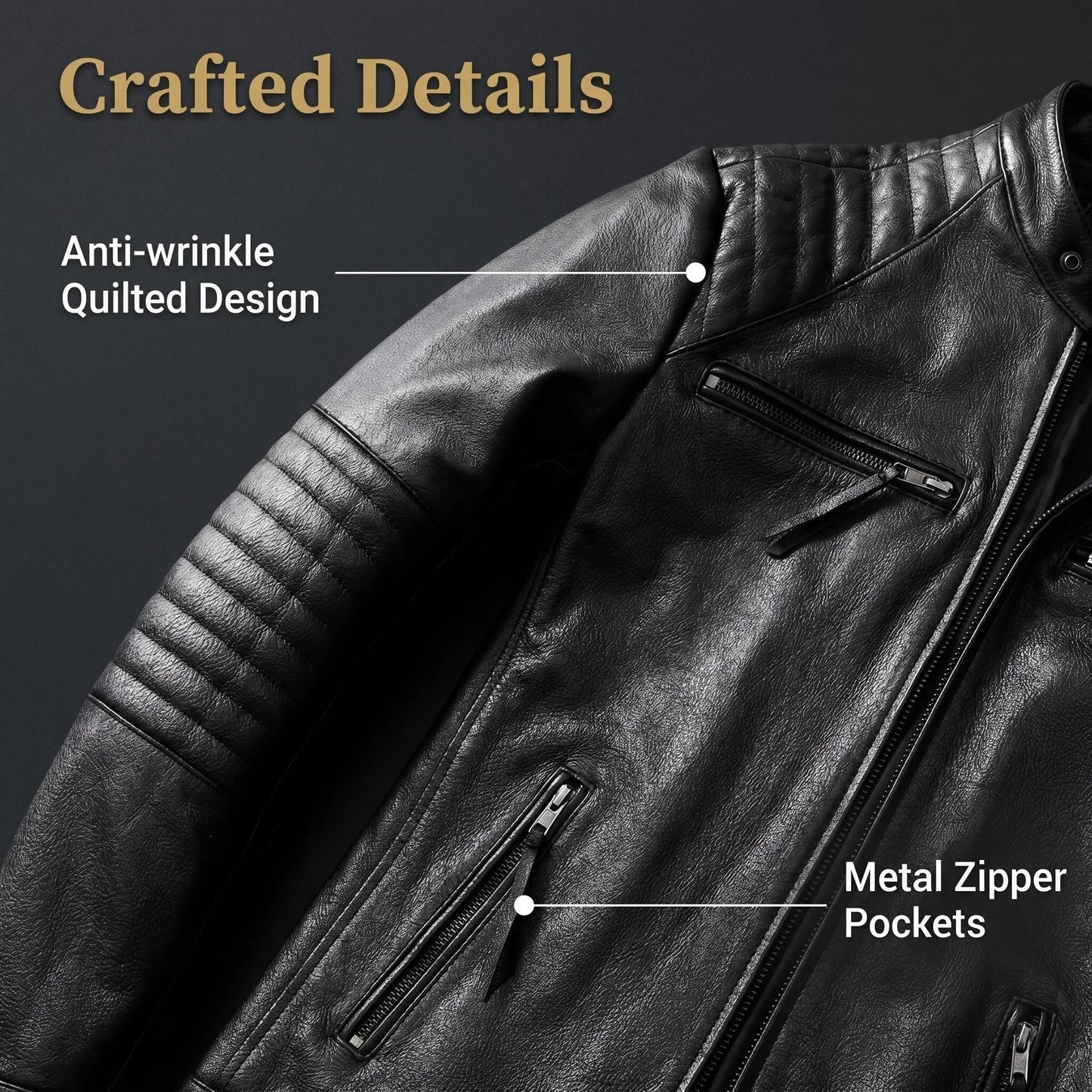 Genuine Cowhide Leather Biker Jacket Men's Slim Fit Short Motorcycle Coat Embroidery